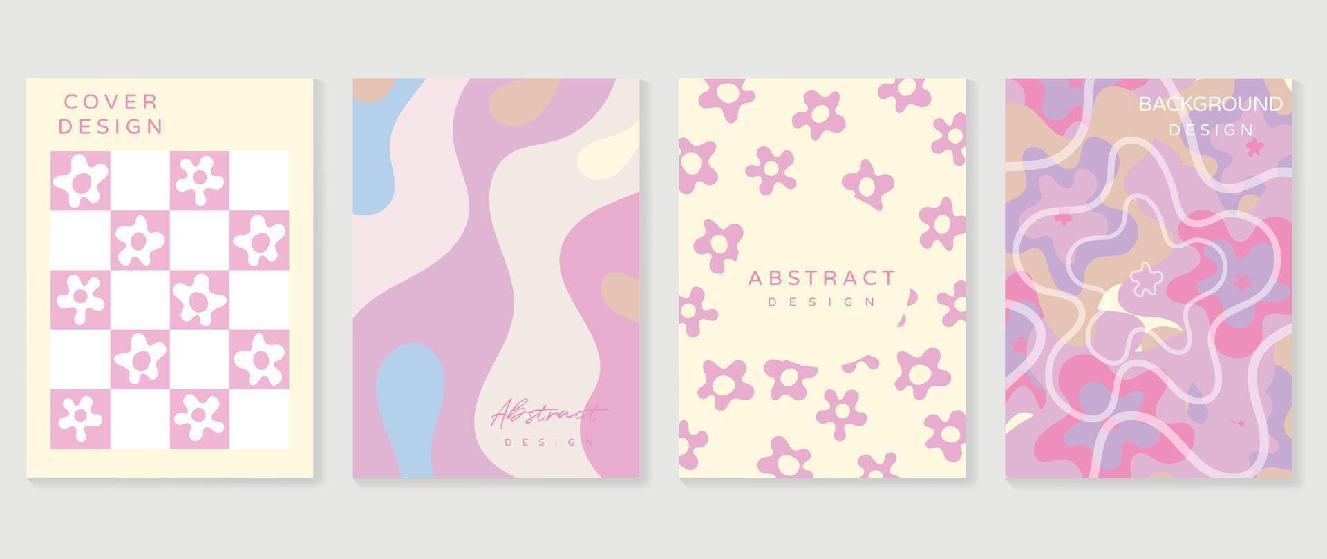 Abstract Y2K style template cover vector set. Happy Valentine's Day decorate with pink flower, colorful background. Design for greeting card, fashion, commercial, banner.