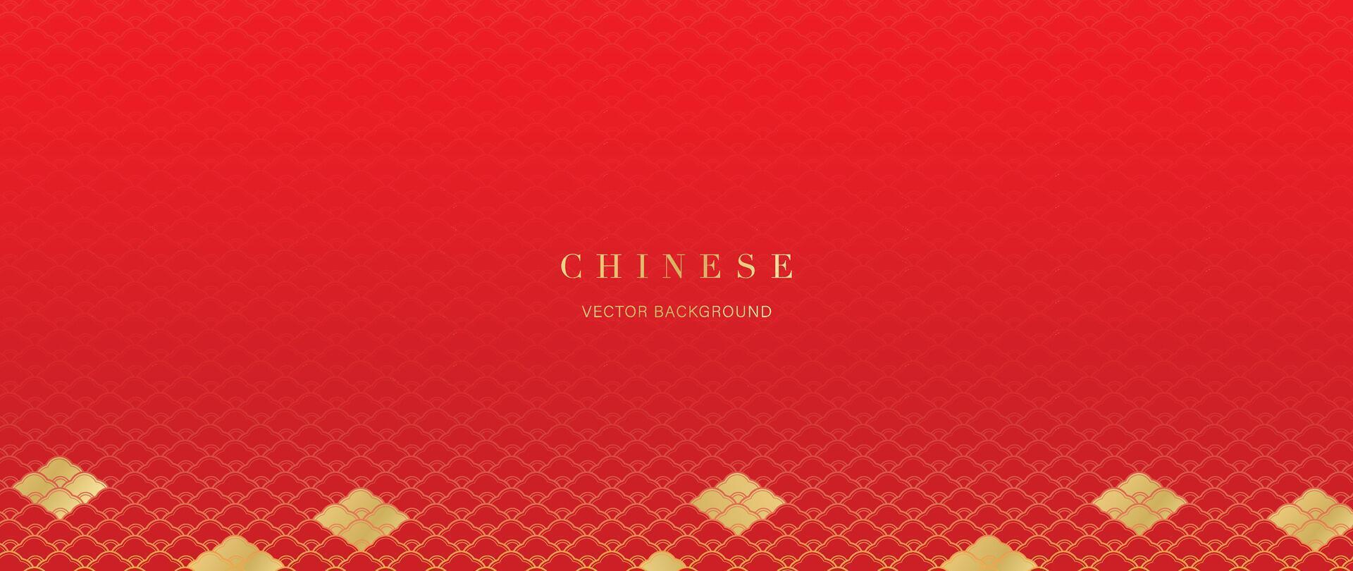 Happy Chinese new year backdrop vector. Wallpaper design with gold chinese pattern on red background. Modern luxury oriental illustration for cover, banner, website, decor, border, frame. vector