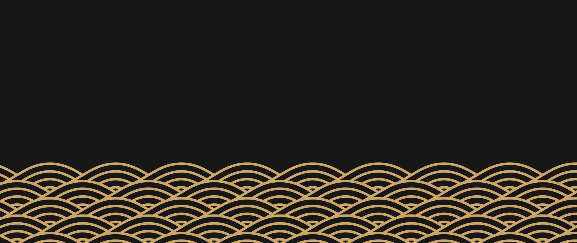 Japanese gold wave background vector. Wallpaper design with gold and black ocean wave pattern backdrop. Modern luxury oriental illustration for cover, banner, website, decor, border. vector