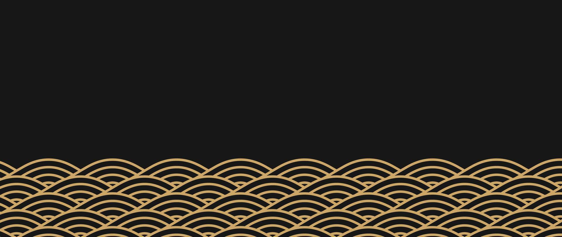 Japanese gold wave background vector. Wallpaper design with gold and black ocean wave pattern backdrop. Modern luxury oriental illustration for cover, banner, website, decor, border. vector