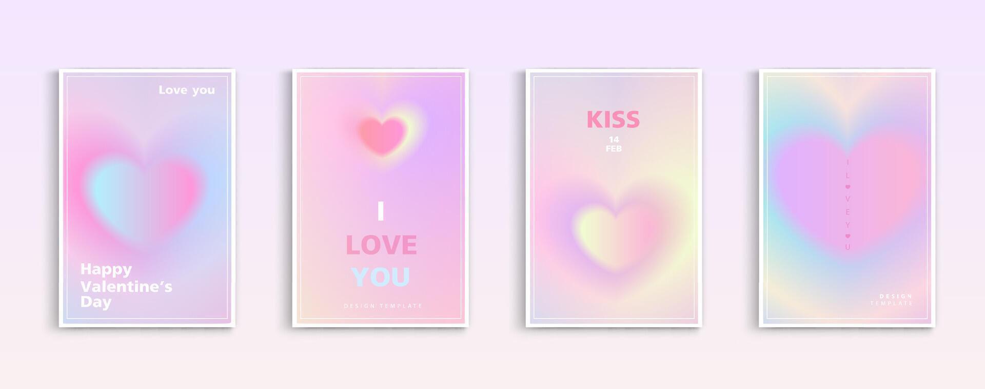 Happy Valentine's Day greeting cards. trendy gradients for brochures, advertising and postcard. romantic cute event flyers for banners or mobile social posts. vector design.
