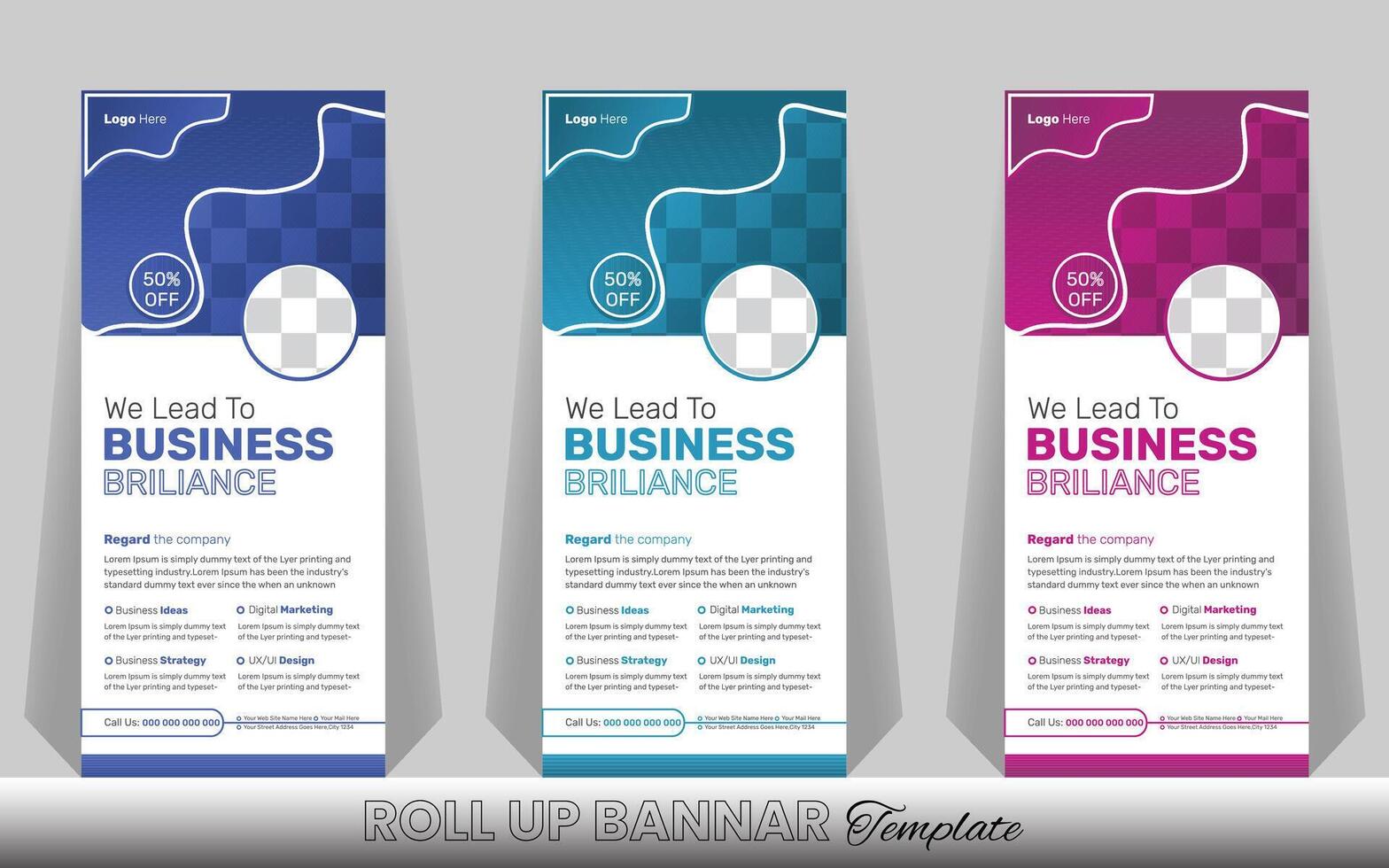 Modern Corporate Business Roll-Up Banner Design Template with multiple Color vector