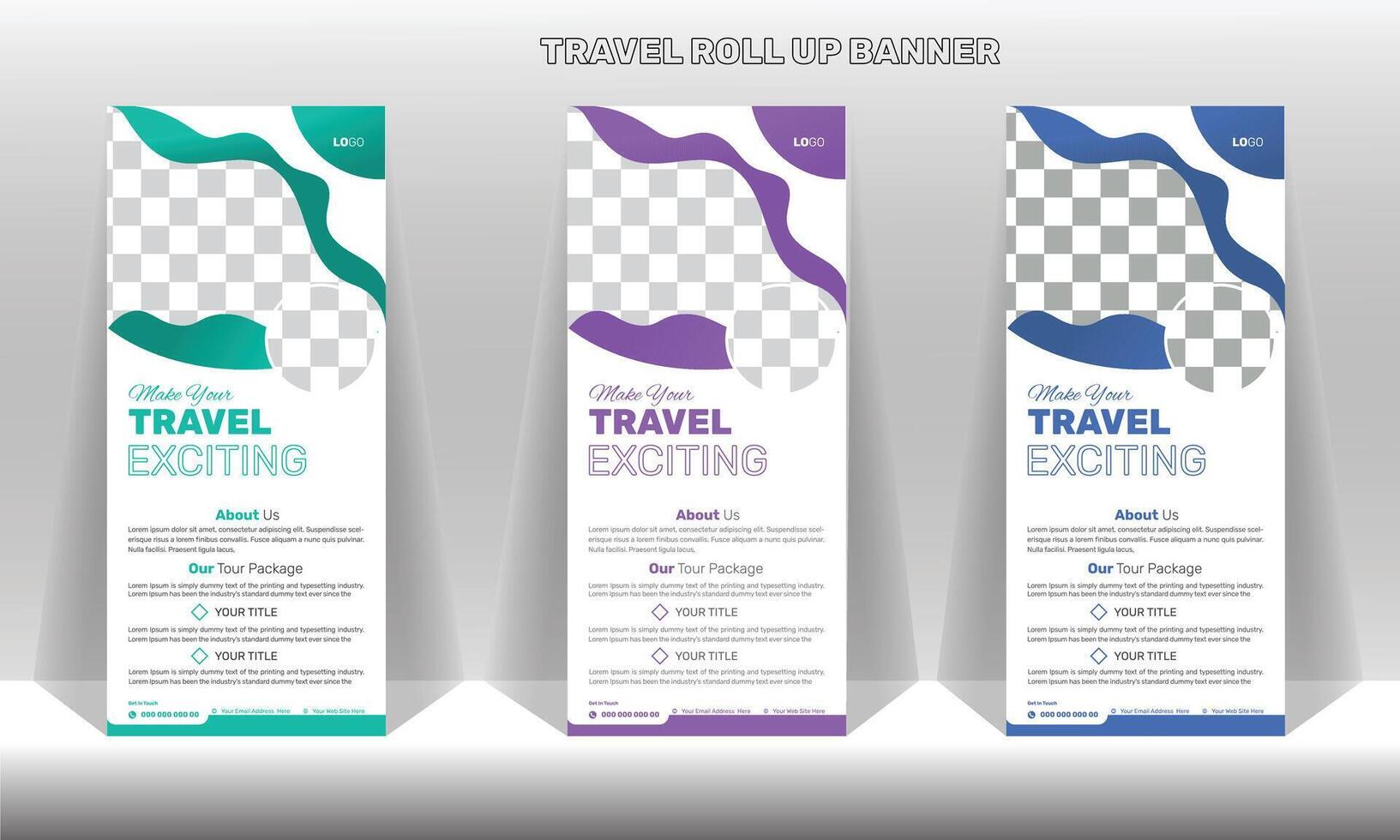 Travel vacation roll up banner design vector
