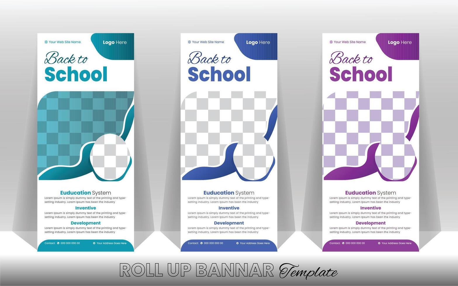 Back to school education admission and school education admission roll up banner design template. vector