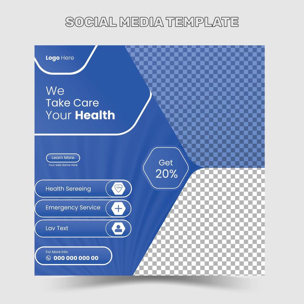 Medical Social Media Post Template in Blue vector