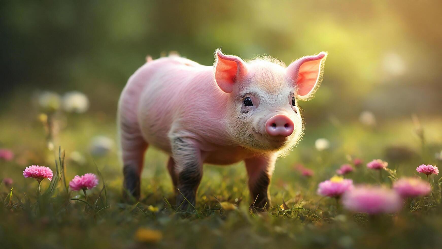 AI generated Photorealistic Image of Adorable baby pig photo