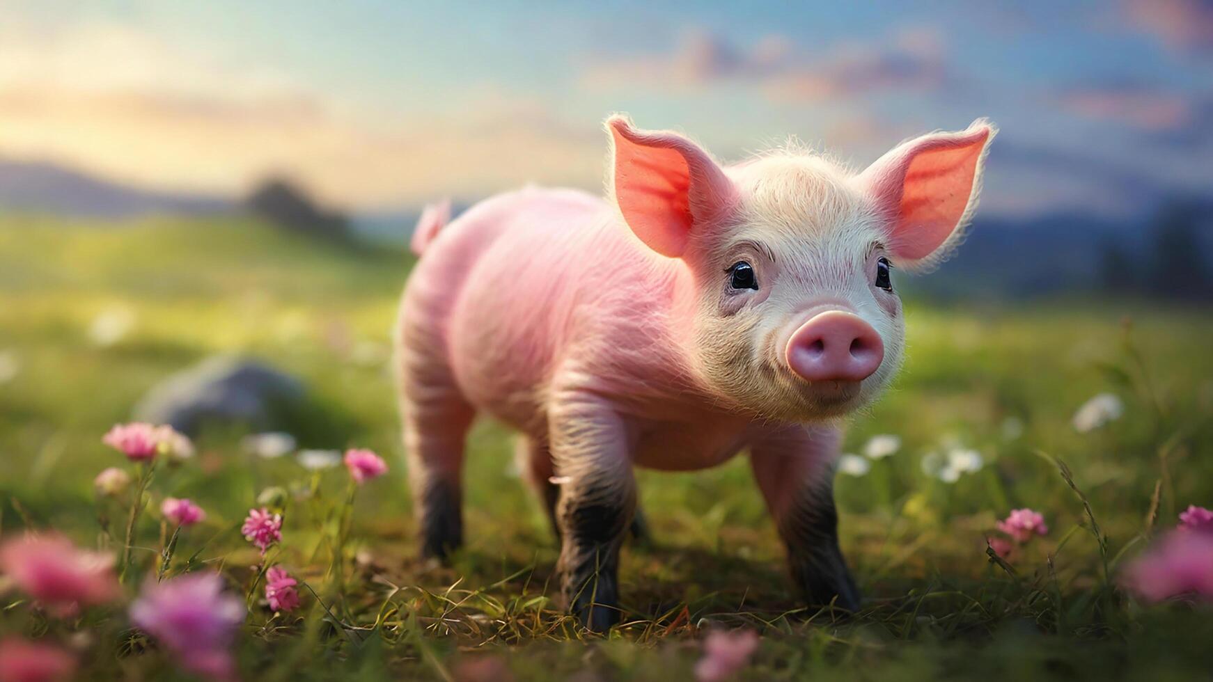 AI generated Photorealistic Image of Adorable baby pig photo
