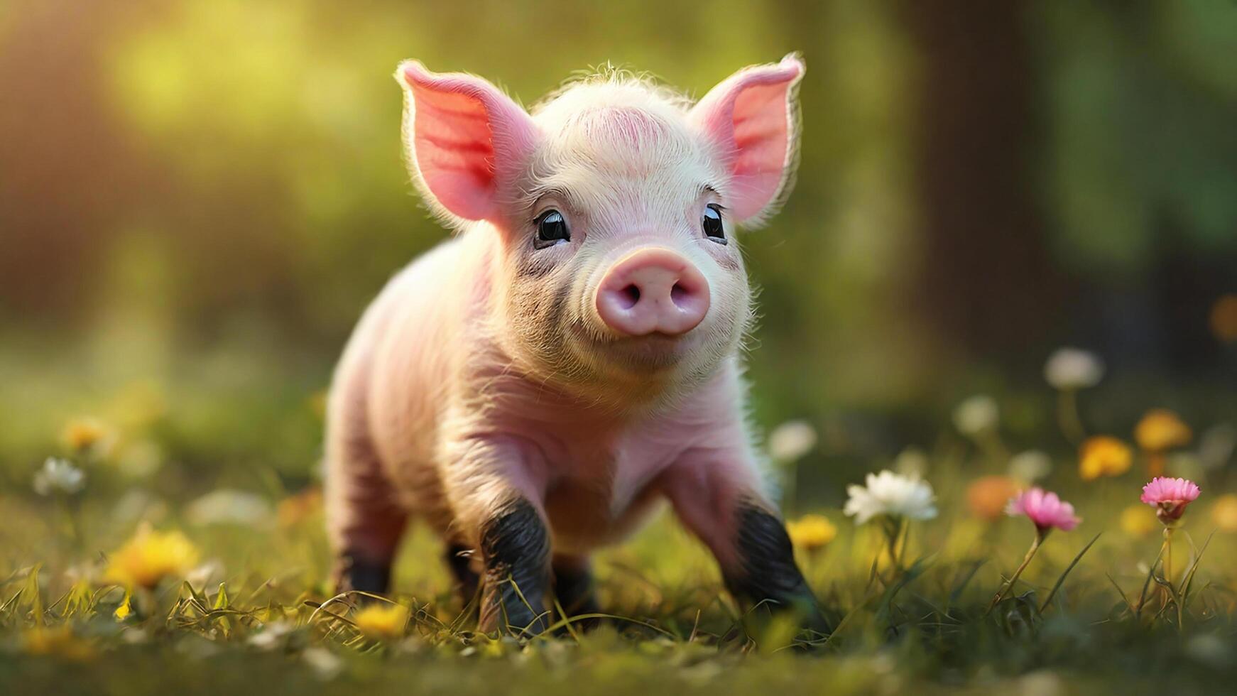 AI generated Photorealistic Image of Adorable baby pig photo