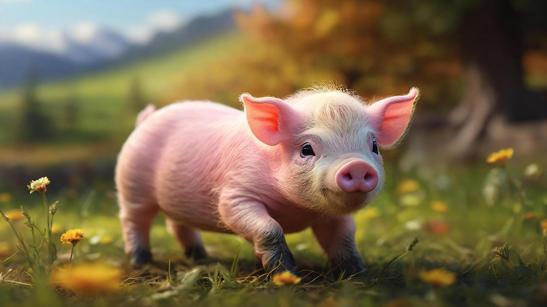 AI generated Photorealistic Image of Adorable baby pig photo