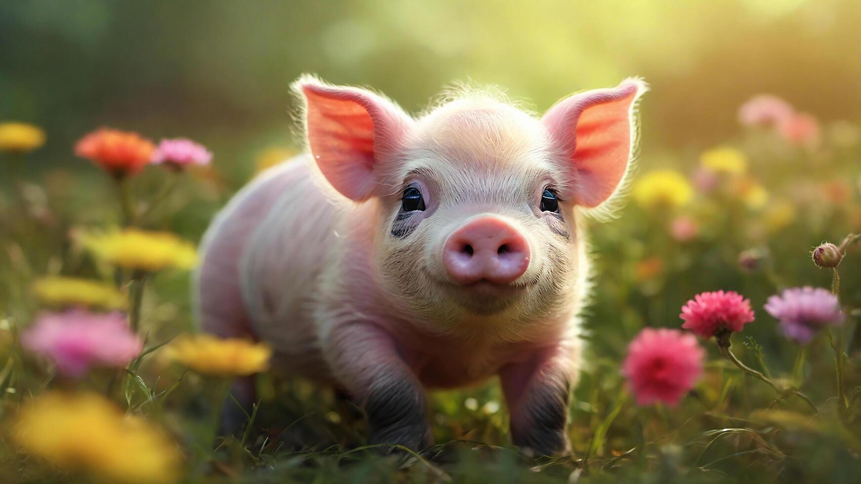 ai generado fotorrealista imagen de adorable bebé cerdo foto