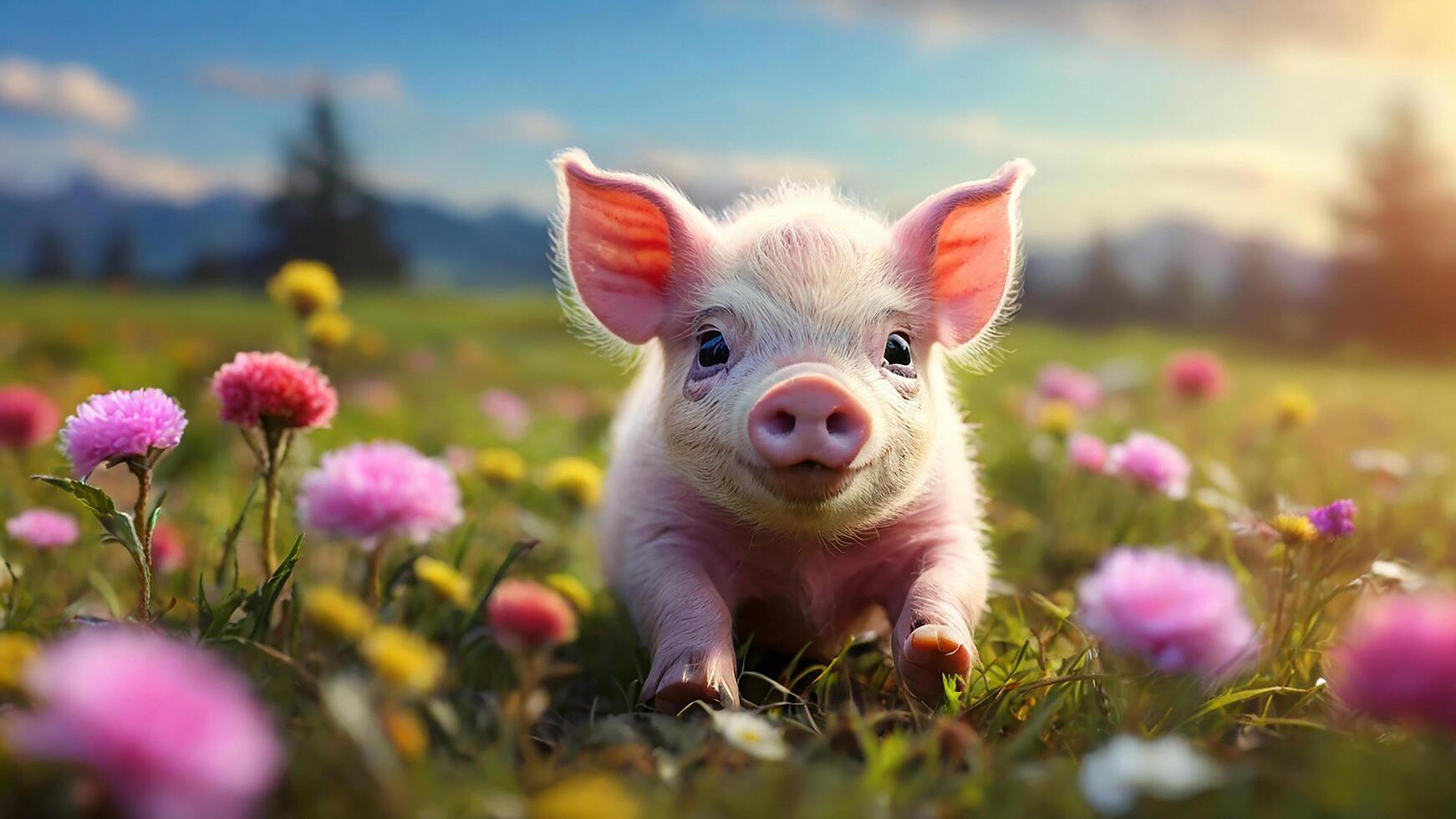 AI generated Photorealistic Image of Adorable baby pig photo