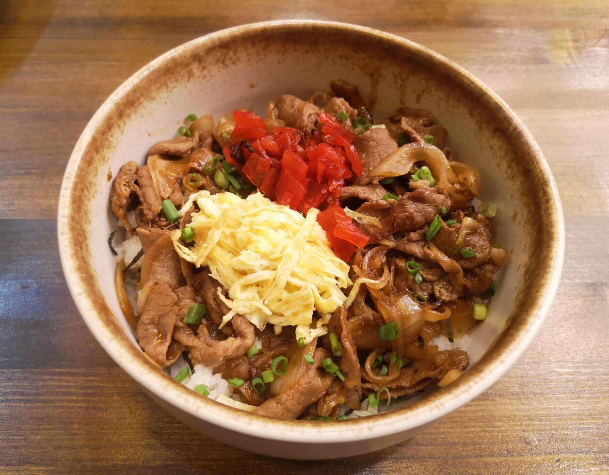 Gyudon beef and onion and rice. Japanese local food photo