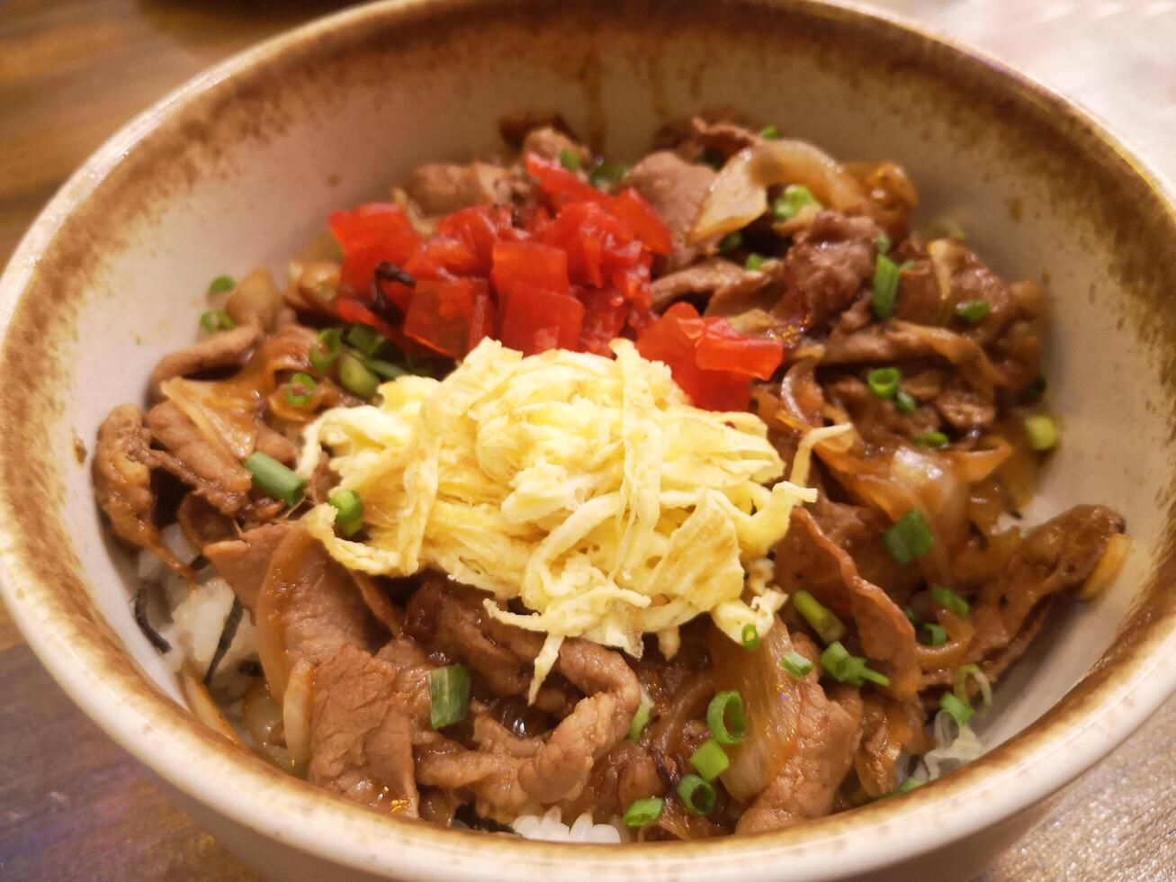 Gyudon beef and onion and rice. Japanese local food photo