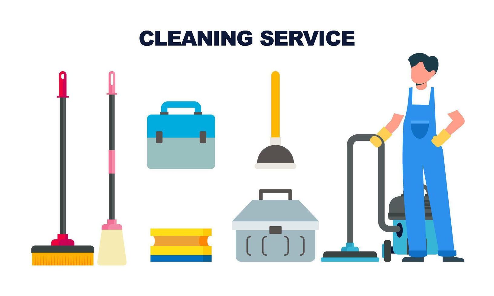 Cleaning service equipment clean worker character concept vector