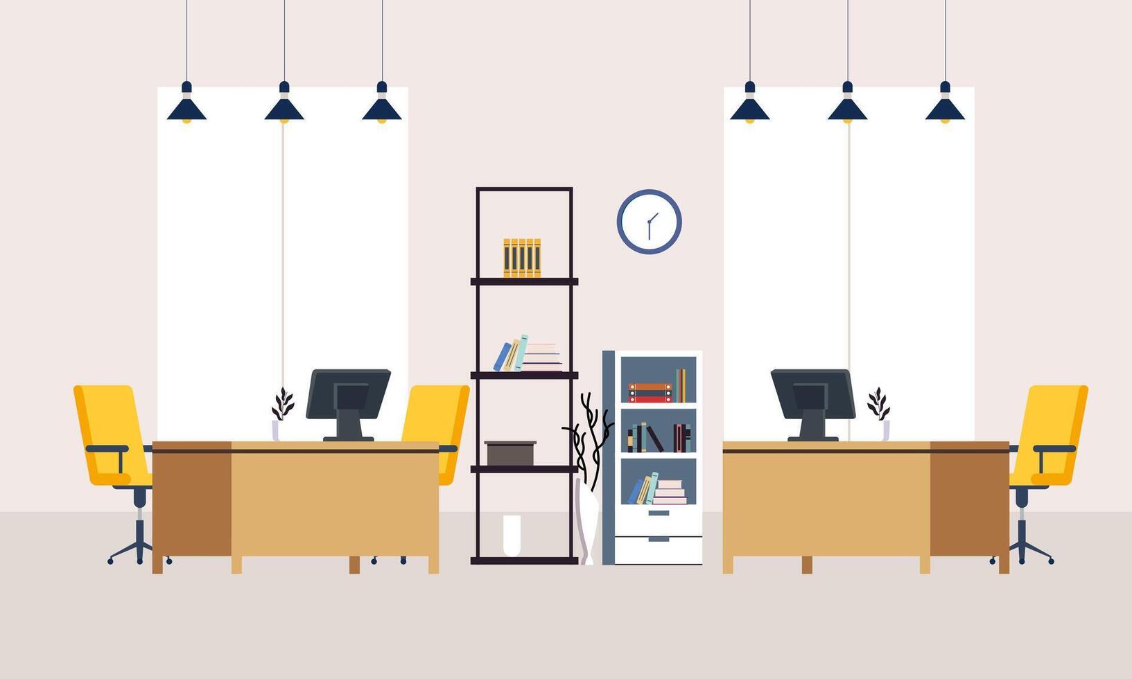 moderno trabajo colaborativo zona oficina interior ilustración vector