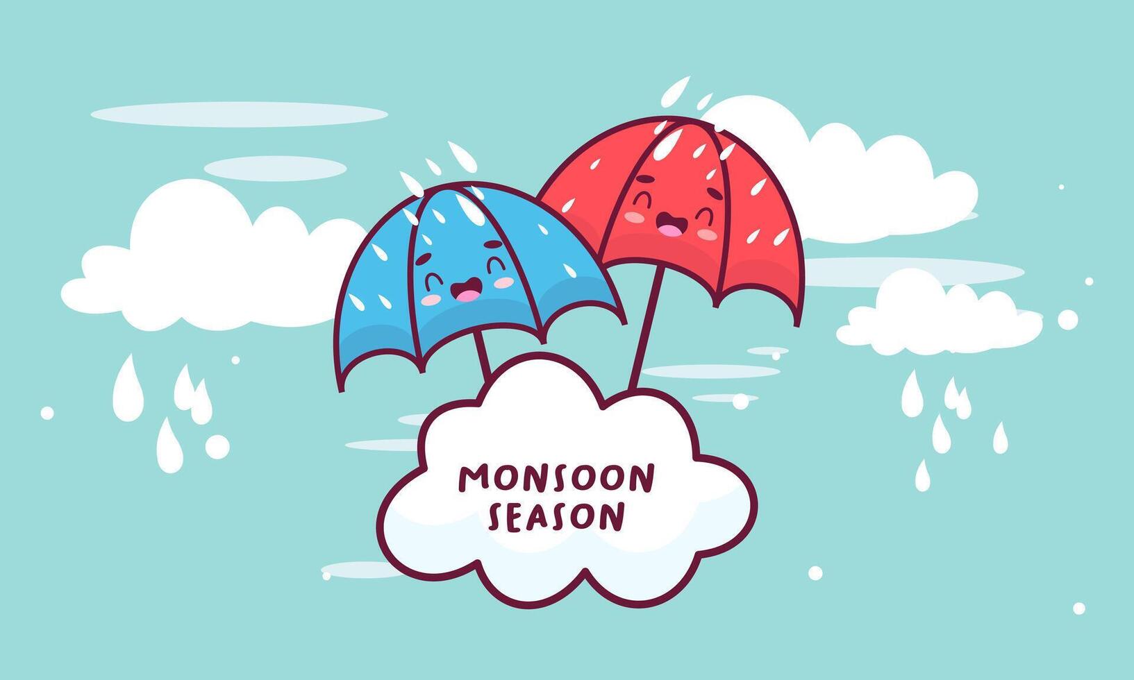 Monsoon season illustration with umbrellas vector