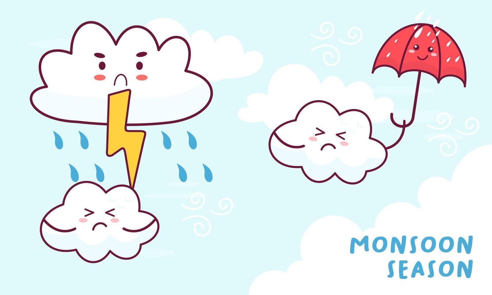 Monsoon season illustration with umbrellas vector