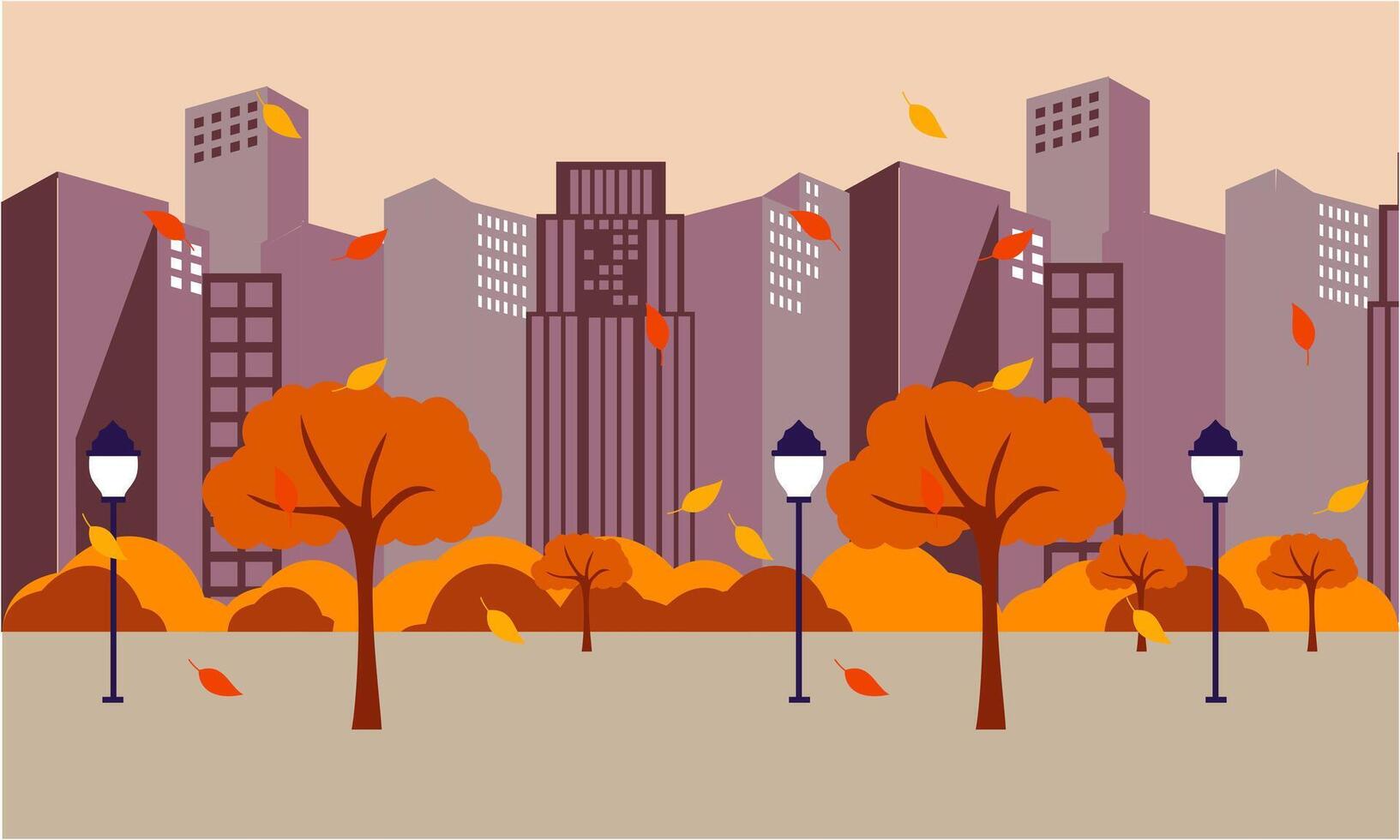 City street of the autumn city illustration vector