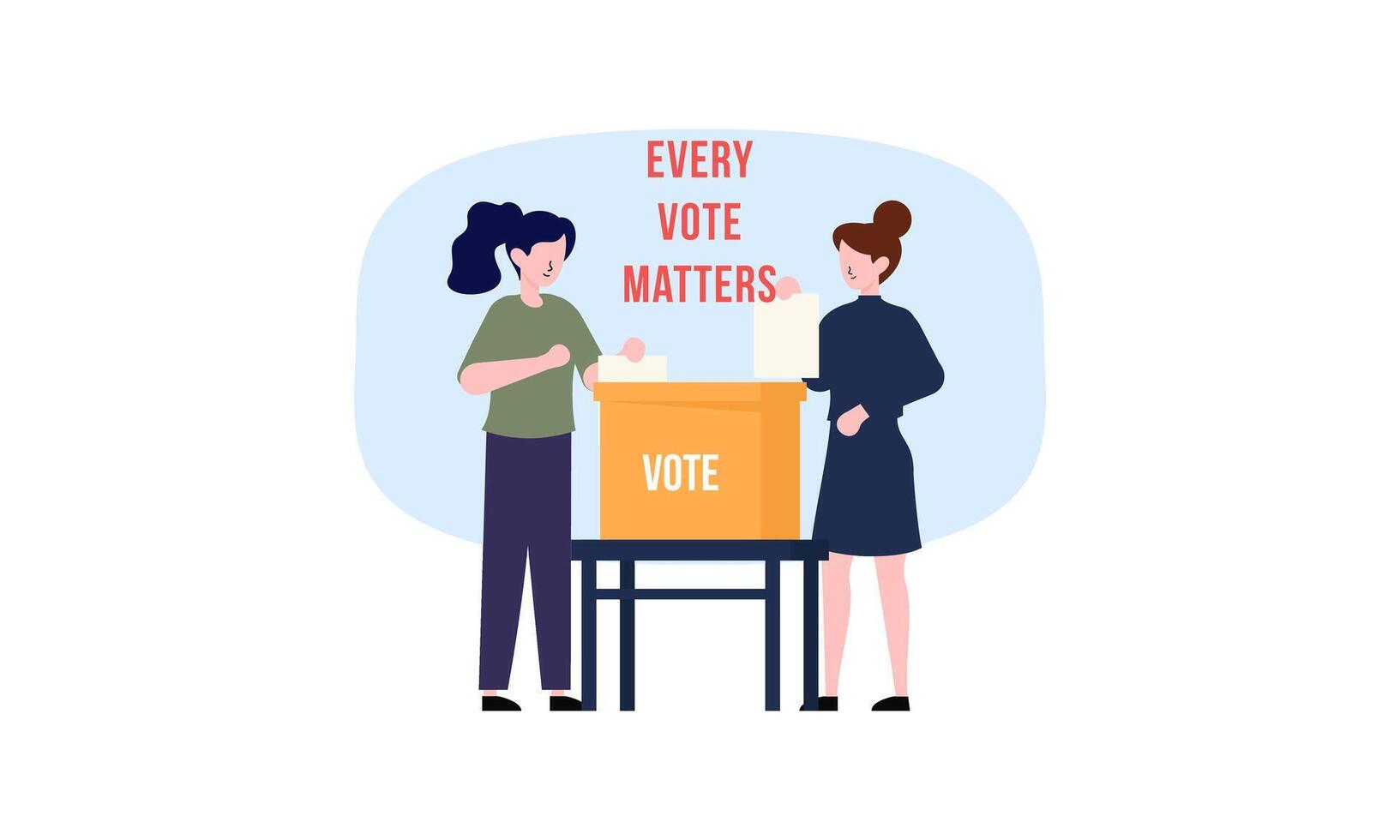 Polling place flat vector illustration. Voters persons casting ballots putting papers with vote into