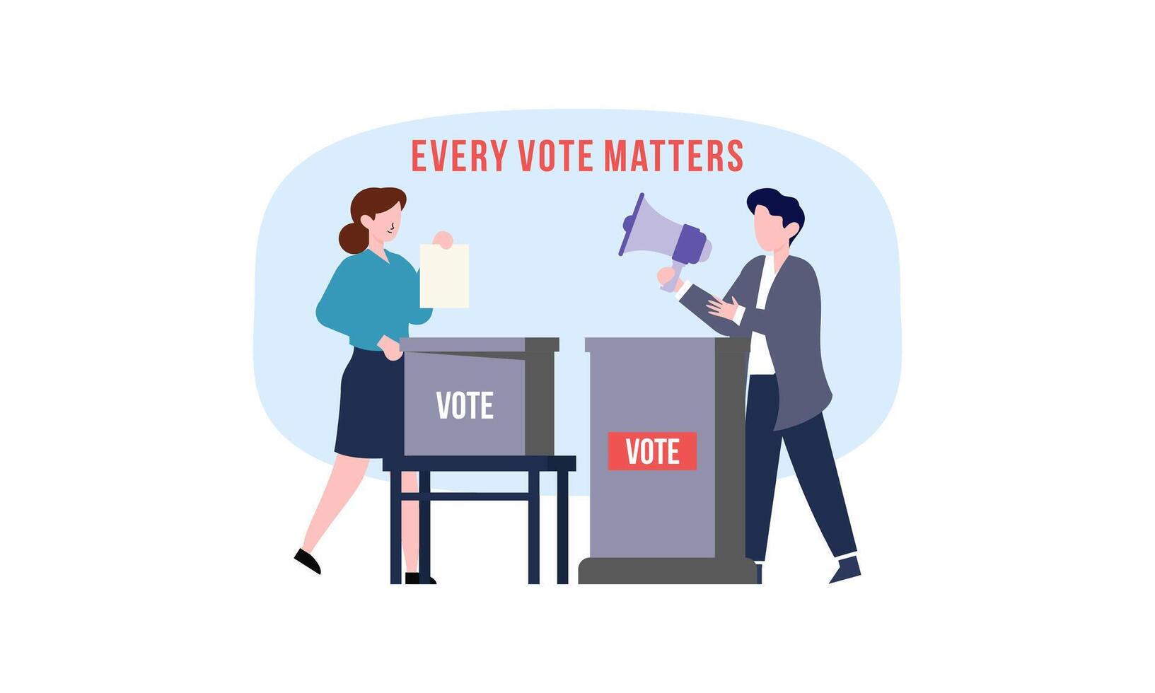 Polling place flat vector illustration. Voters persons casting ballots putting papers with vote into