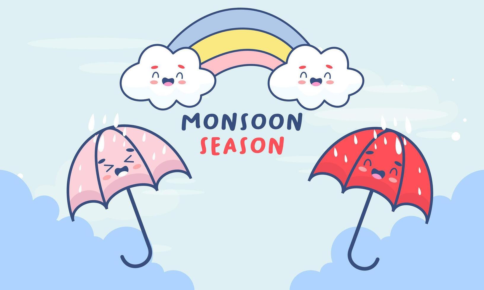 Monsoon season illustration with umbrellas vector