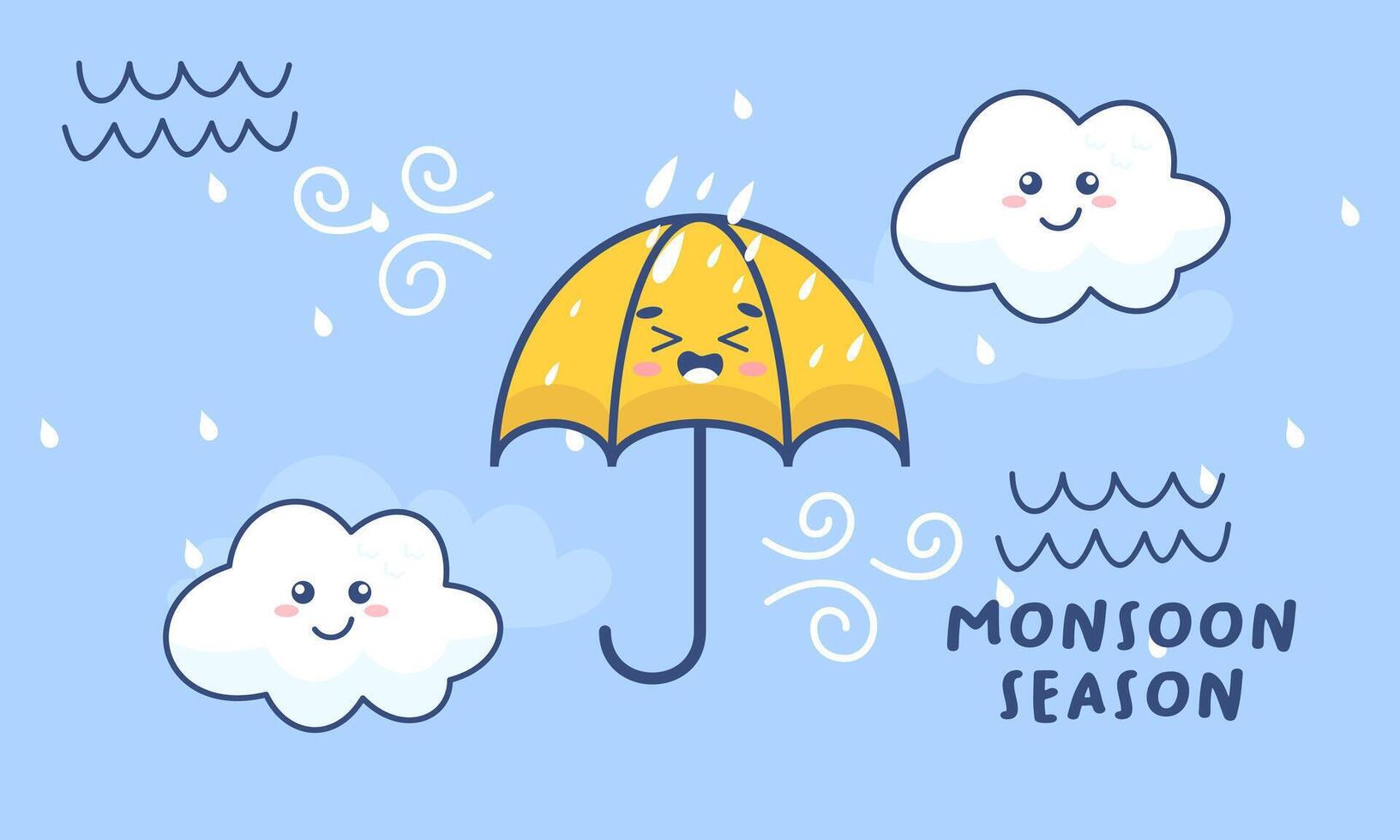 Monsoon season illustration with umbrellas vector