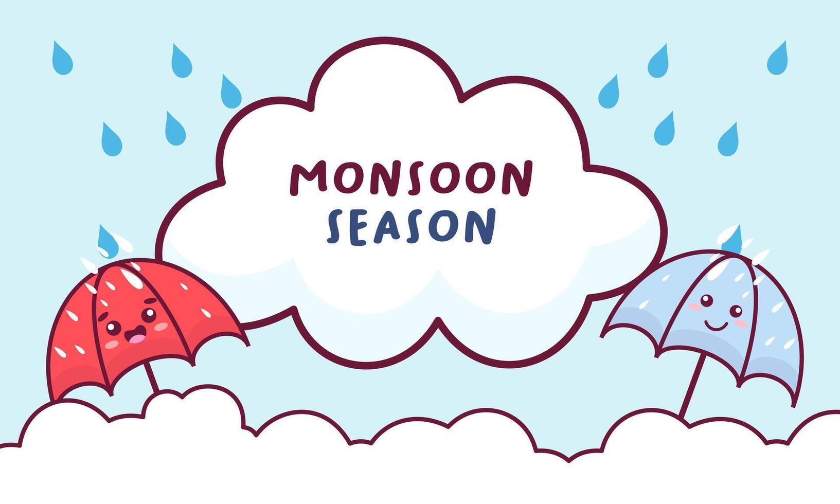 Monsoon season illustration with umbrellas vector