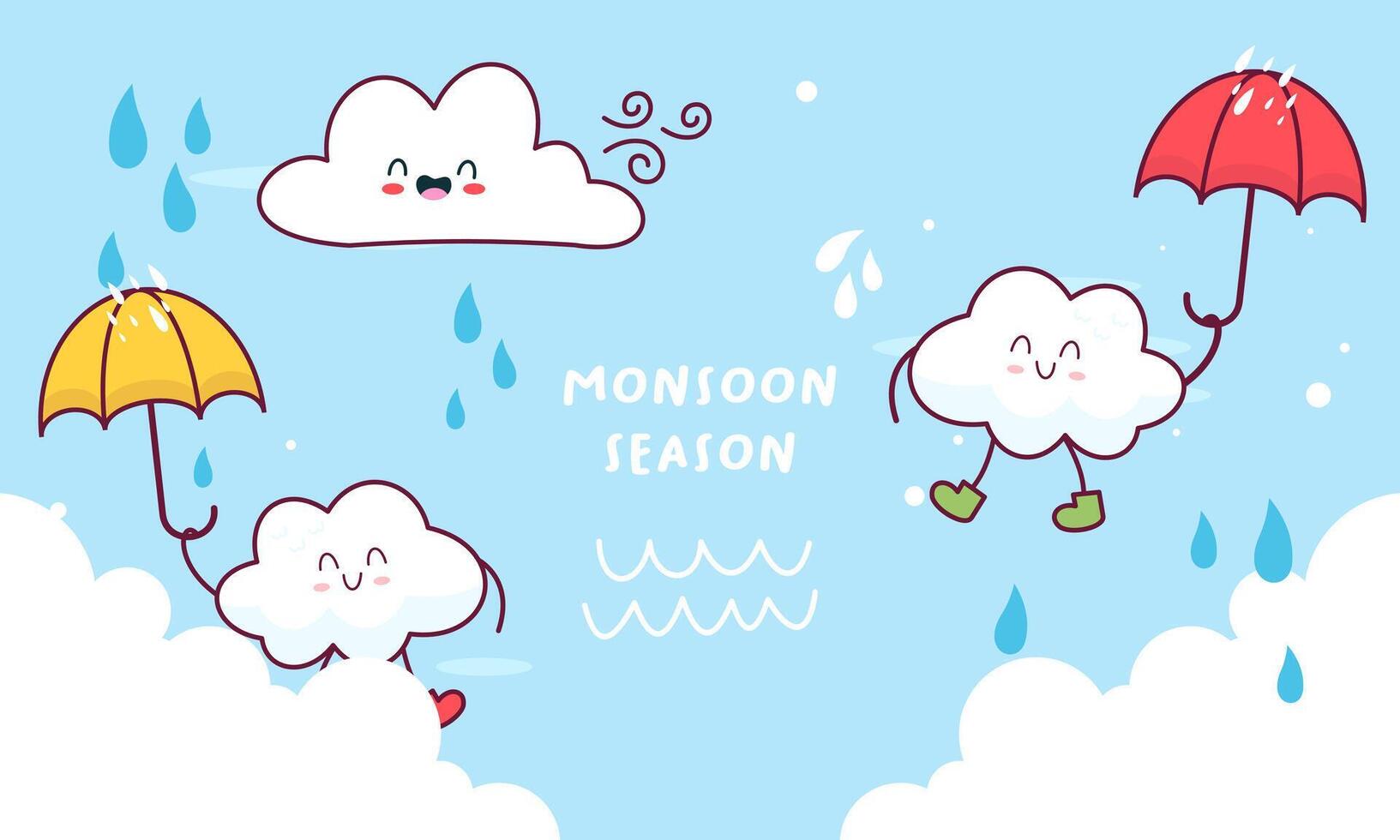 Monsoon season illustration with umbrellas vector