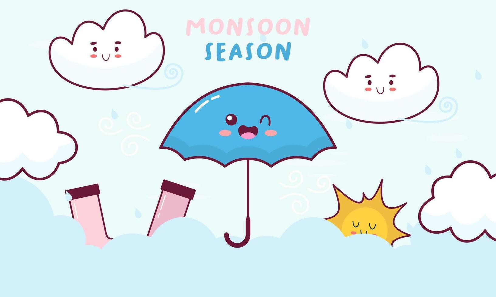 Monsoon season illustration with umbrellas vector