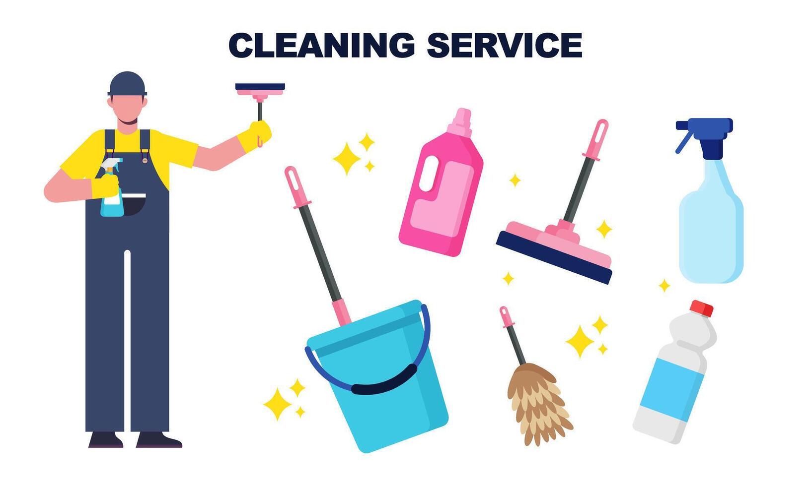 Cleaning service equipment clean worker character concept vector