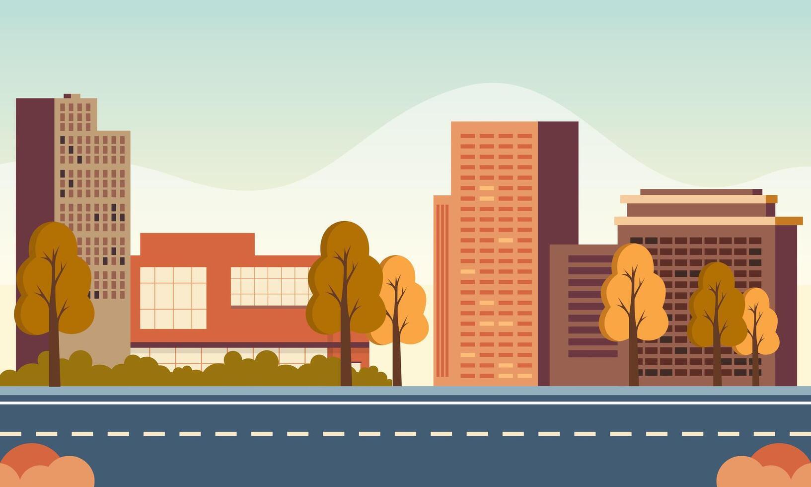 City street of the autumn city illustration vector