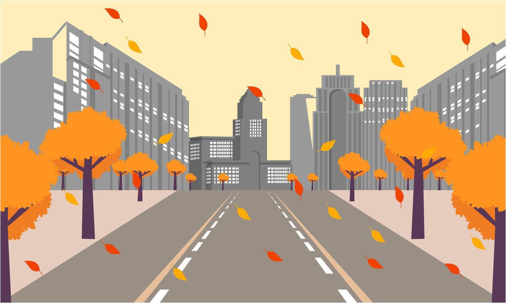 City street of the autumn city illustration vector