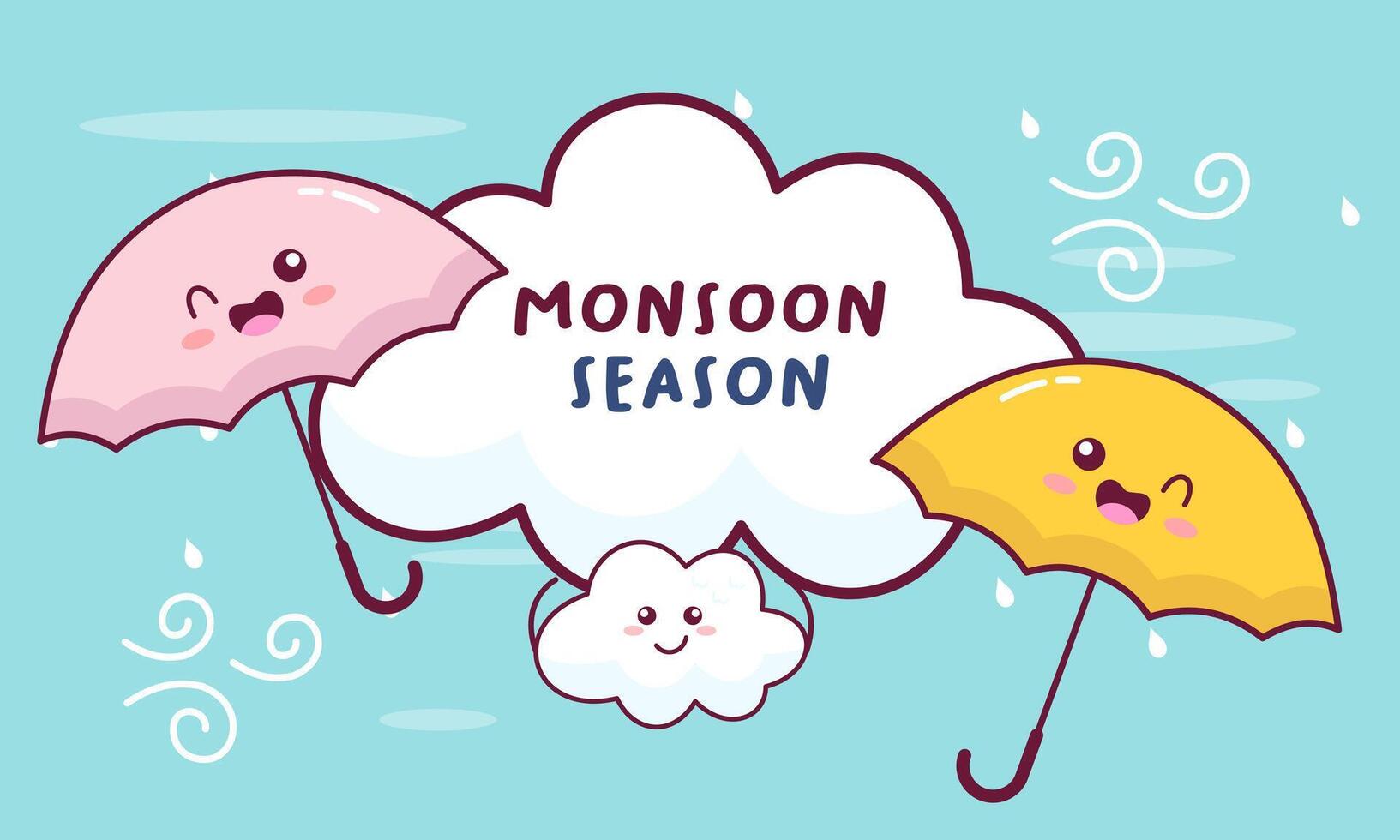 Monsoon season illustration with umbrellas vector