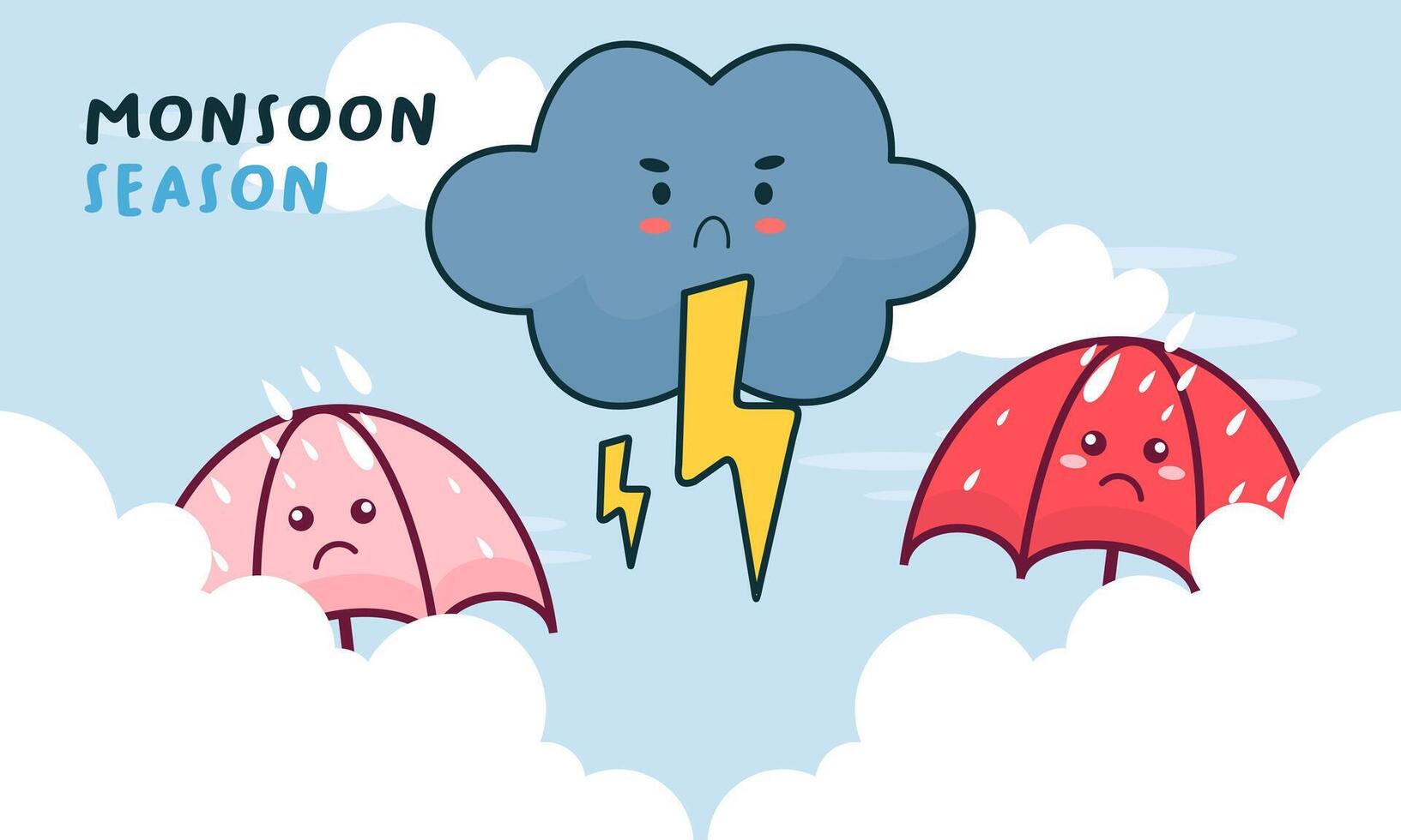 Monsoon season illustration with umbrellas vector