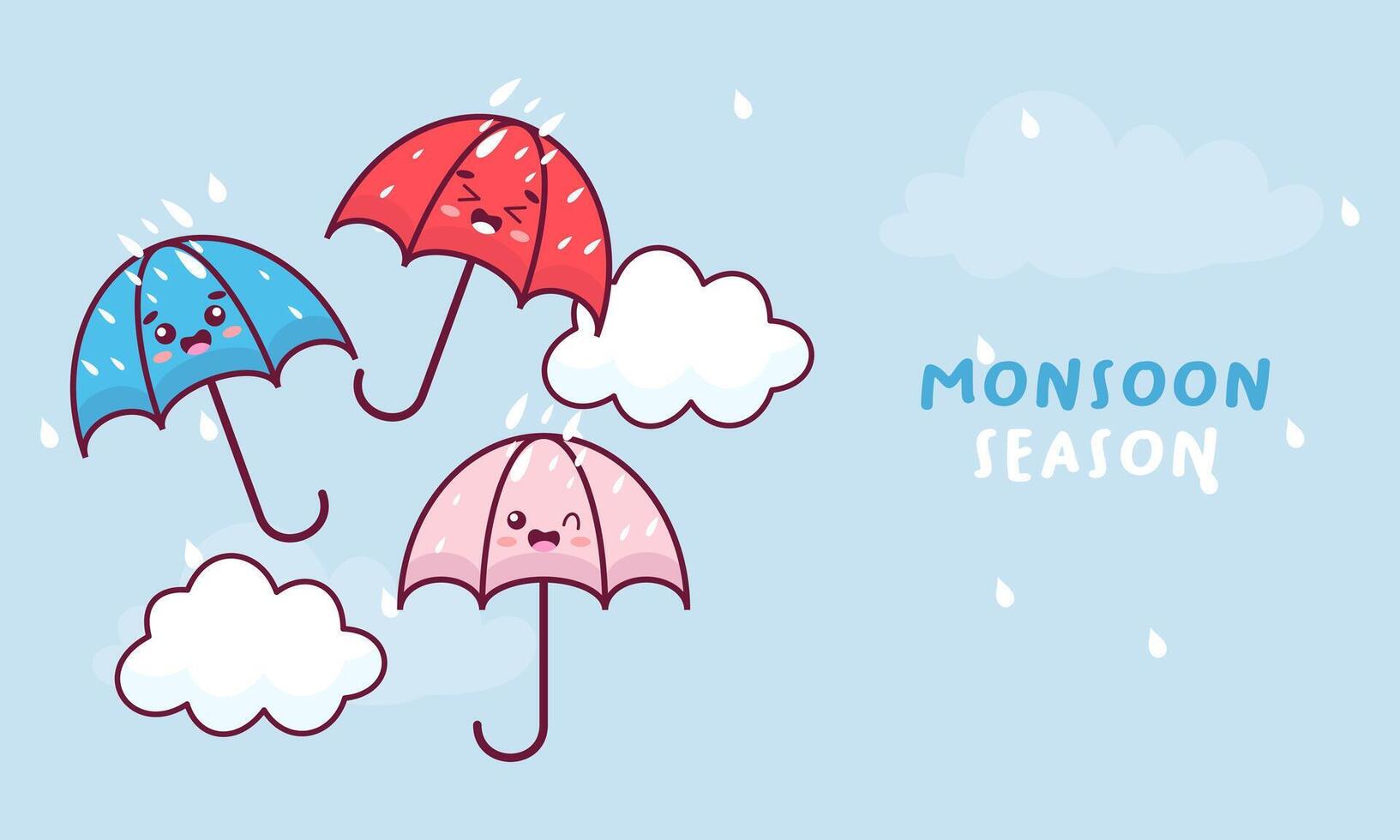 Monsoon season illustration with umbrellas vector