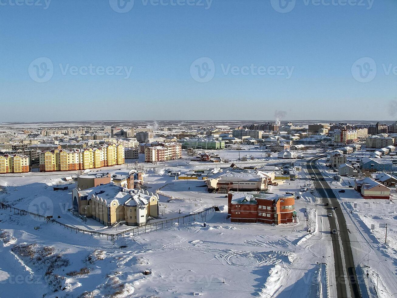 The northern northern city of Salekhard. Single-storey houses an photo