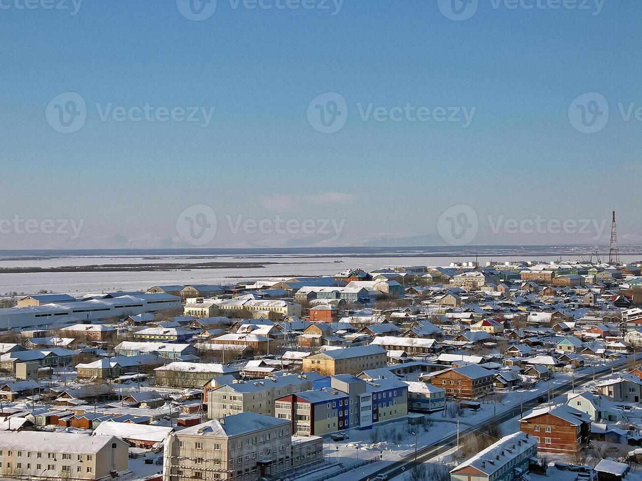 The northern northern city of Salekhard. Single-storey houses an photo