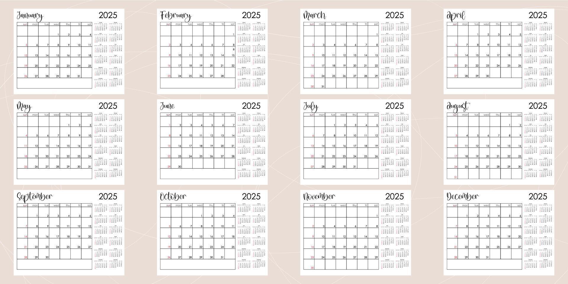 Bullet journal template monthly planer 2025 week start from sunday