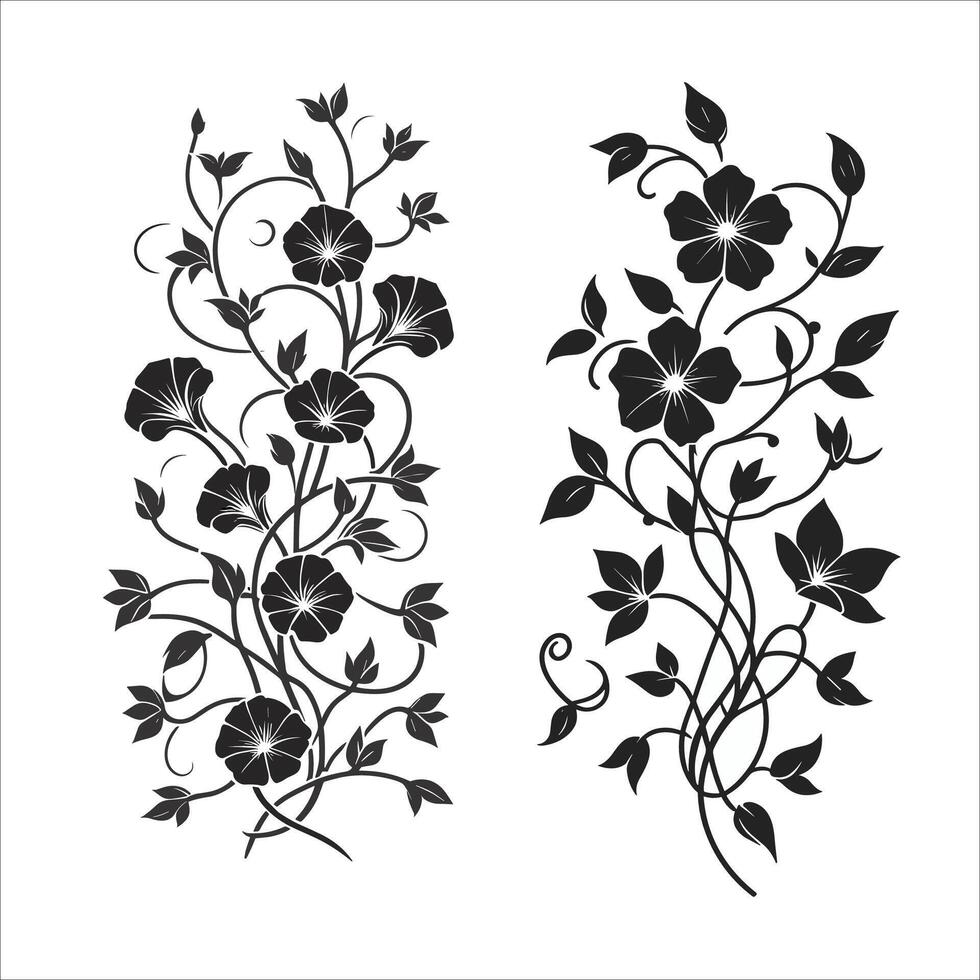 a collection of unique and simple vine flower illustrations vector