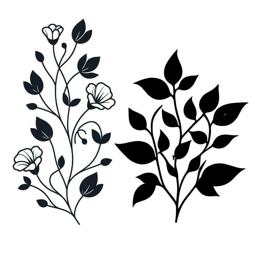 a collection of unique and simple vine flower illustrations vector