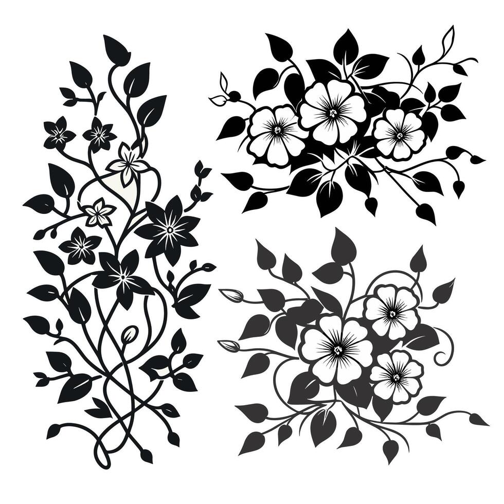 un colección de único y sencillo vino flor ilustraciones vector