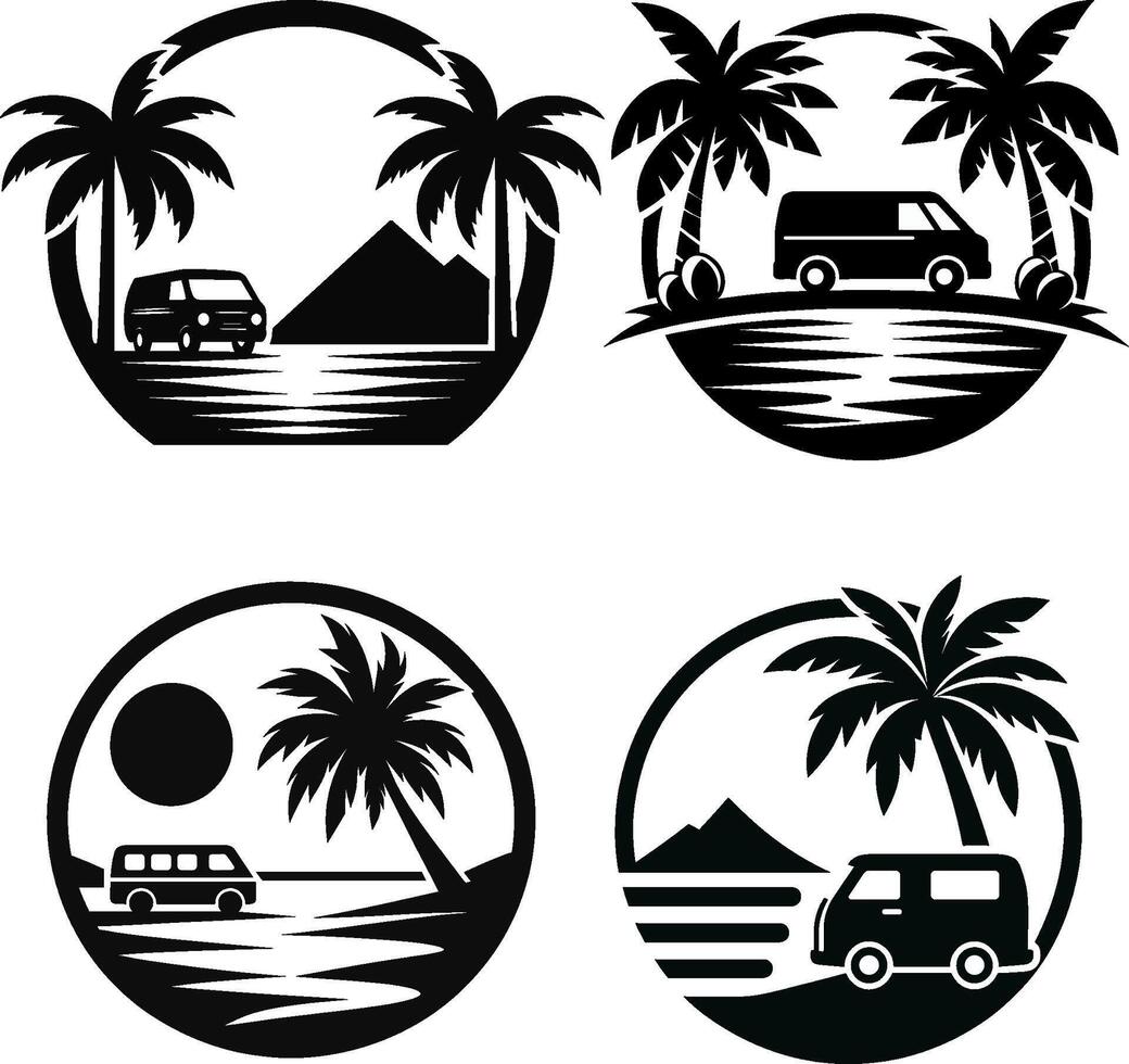 ilustración de un Coco árbol logo diseño para un camioneta en el playa vector