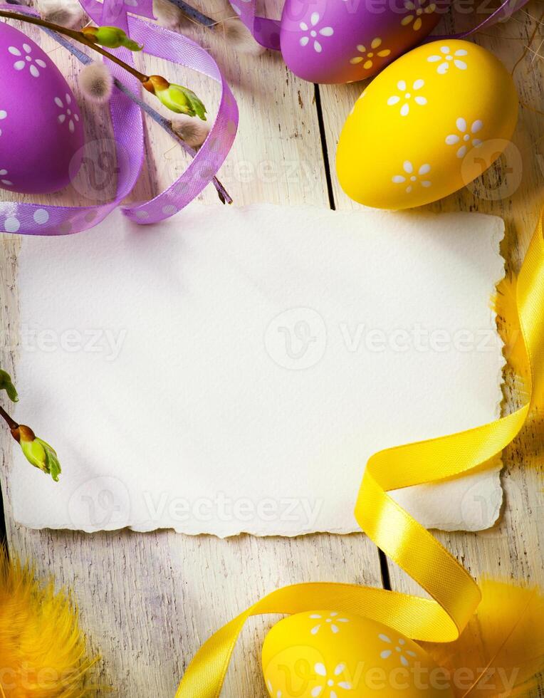 art Easter greeting card with Easter eggs photo
