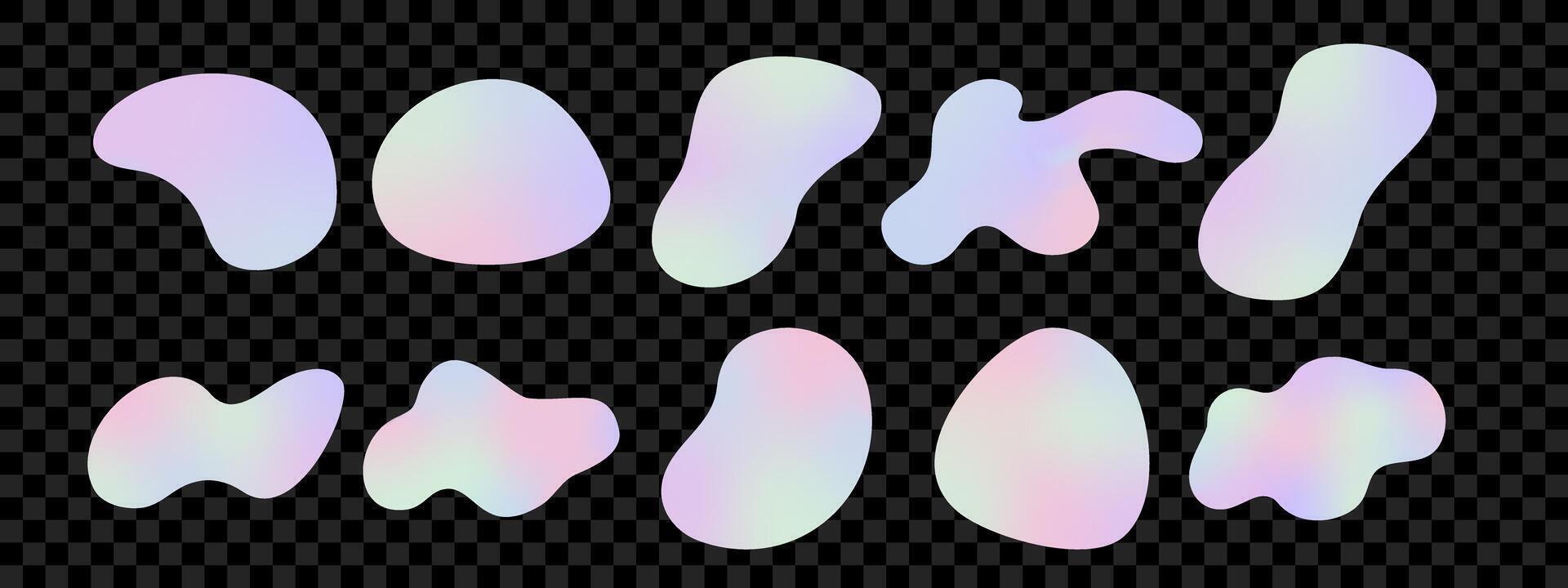 Set of holographic freeform shapes. Doodle design elements. vector