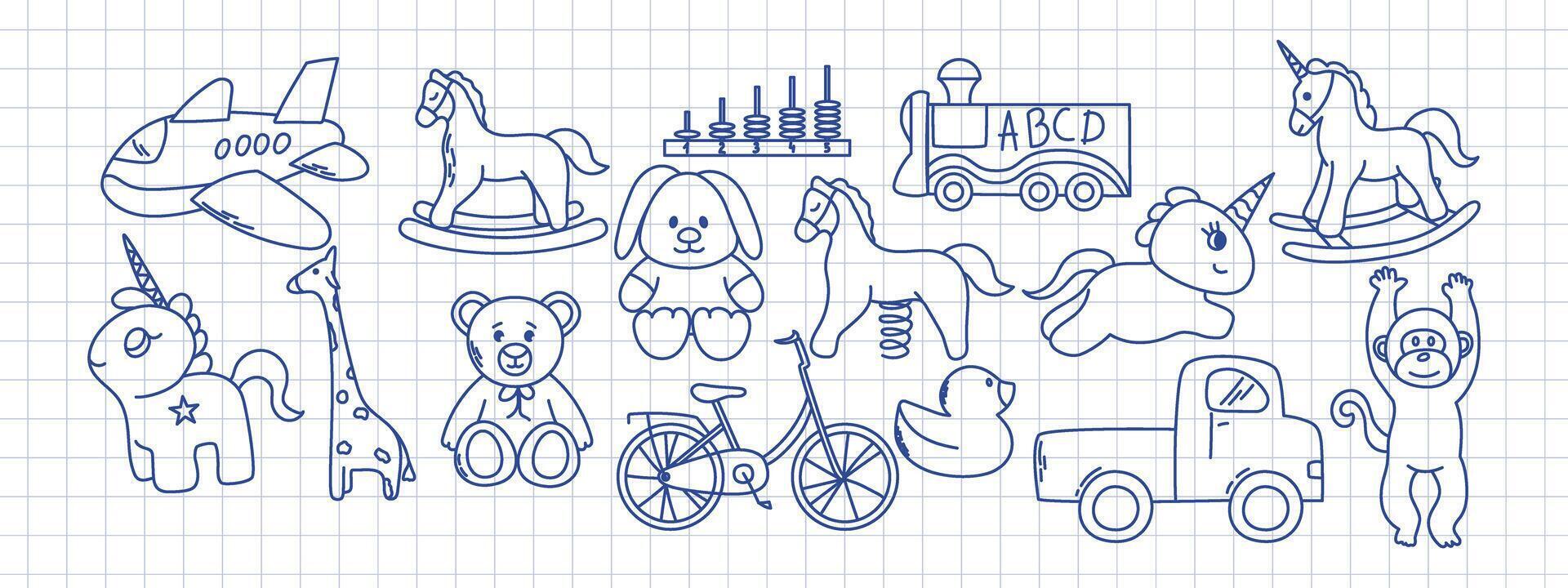 Daycare hand drawn elements. Children toys. vector