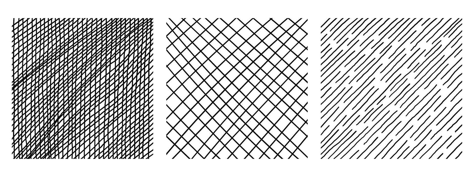 Line textures with different hand drawn patterns. Pencil lines on white background. vector