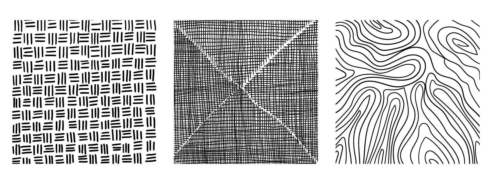 línea textura conjunto con diferente mano dibujado patrones. lápiz líneas en blanco antecedentes. vector