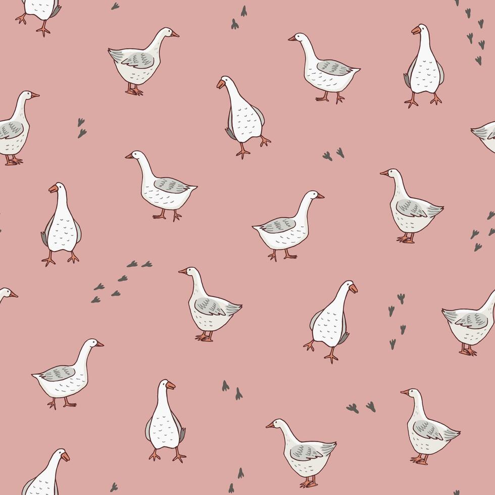 Goose domestic village animal vector seamless pattern.