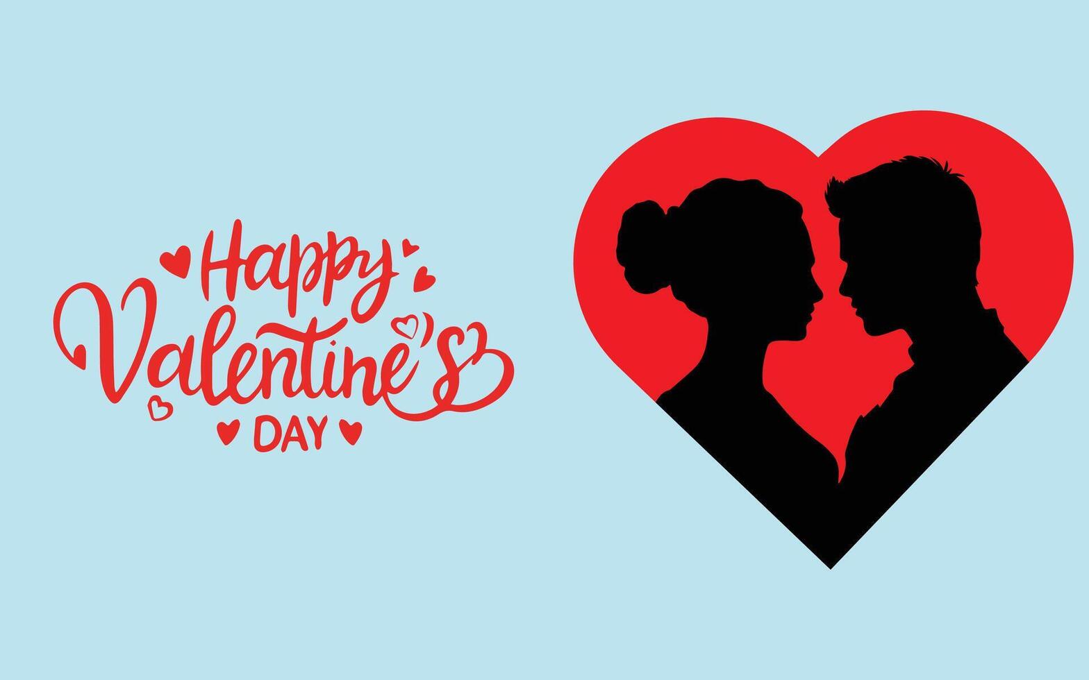 Happy Valentine's Day typography. Couple silhouette in hart shape. vector illustration