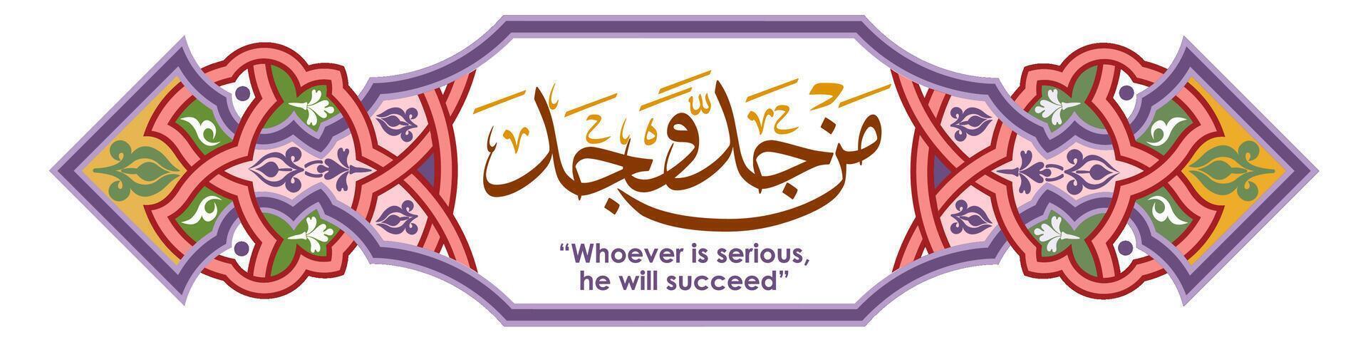 Islamic calligraphy which means whoever really eats will be successful vector